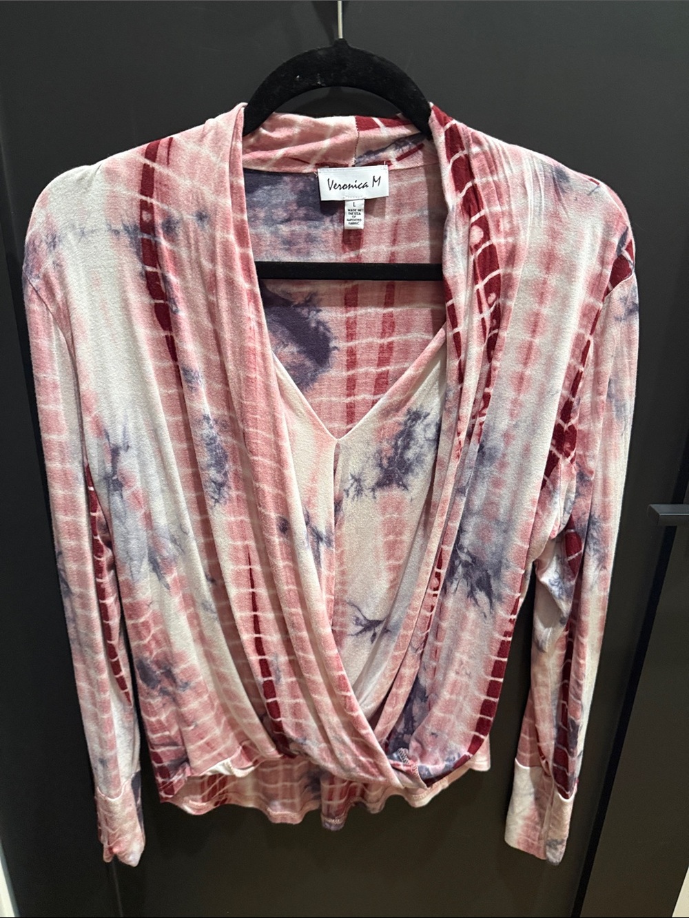 Veronica M Pink and Maroon Tie-Dye Draped Wrap Long Sleeve Top